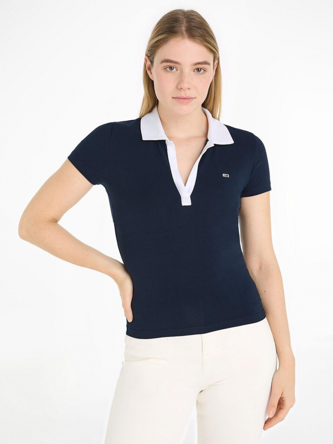 T-shirt polo slim contrast bleu marine femme - Tommy Jeans