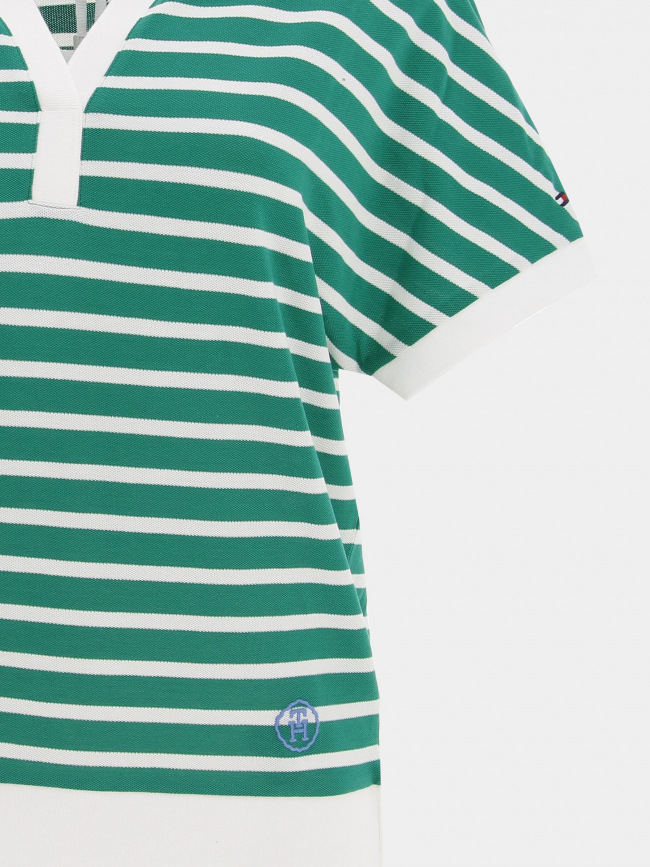 Polo relaxed lyocell rayures vert blanc femme - Tommy Hilfiger