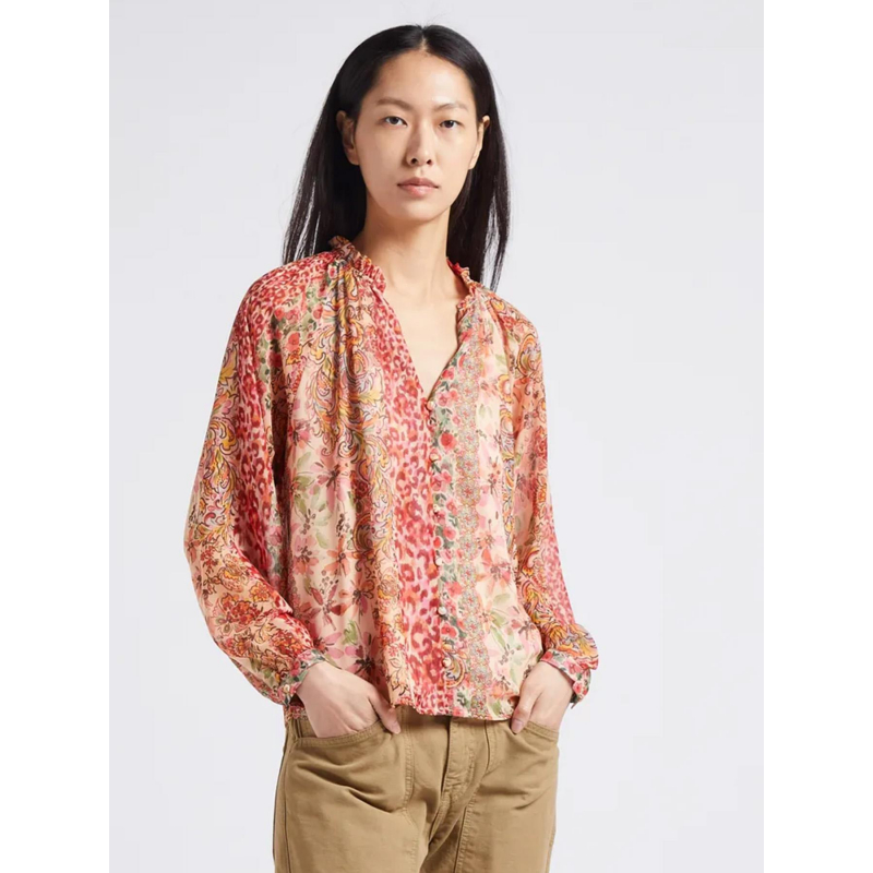 Chemise Col Blouse Femme Col V Blouse Ample Col V Beila Rose Femme