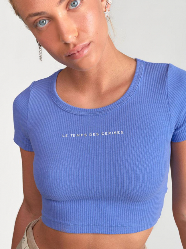 T-shirt crop yukongi bleu fille - Le Temps Des Cerises