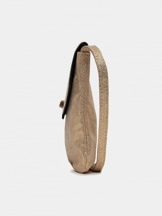 Sac bandoulière totally large cuir doré femme - Pieces