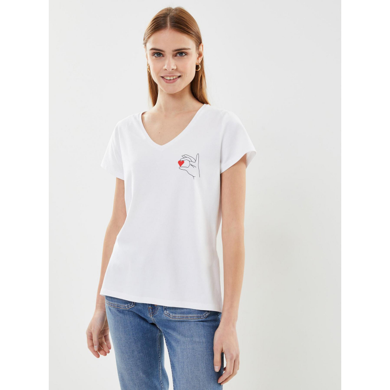 T-shirt col v merima imprimé coeur blanc femme - Pieces