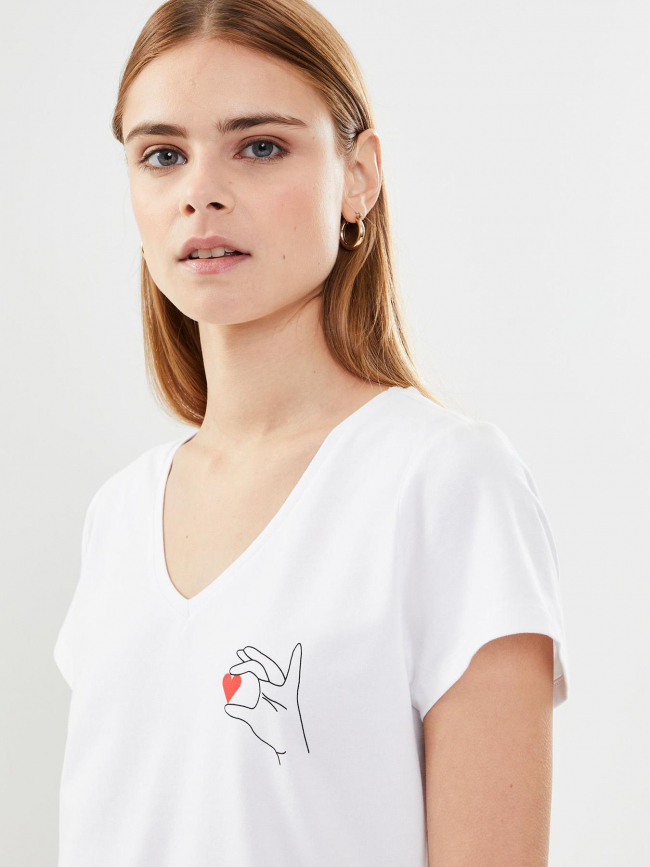T-shirt col v merima imprimé coeur blanc femme - Pieces