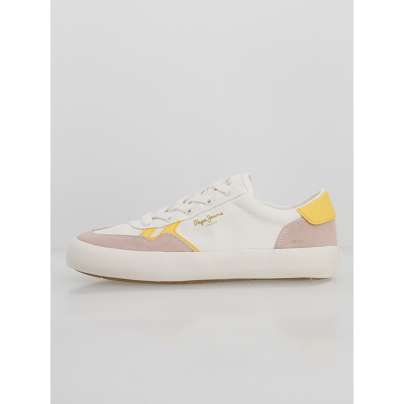 Baskets en toile travis brit blanc rose jaune femme - Pepe Jeans