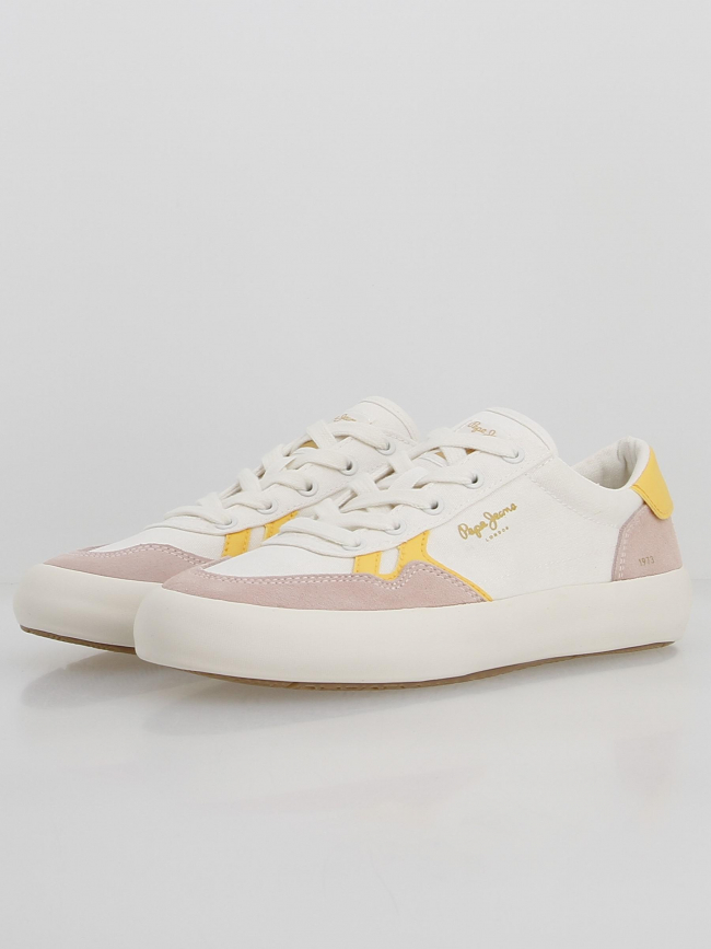 Baskets en toile travis brit blanc rose jaune femme - Pepe Jeans