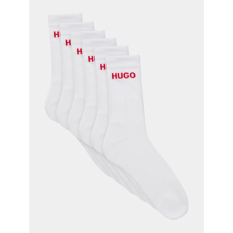 Pack 6 paires de chaussettes hautes rib blanc - Hugo
