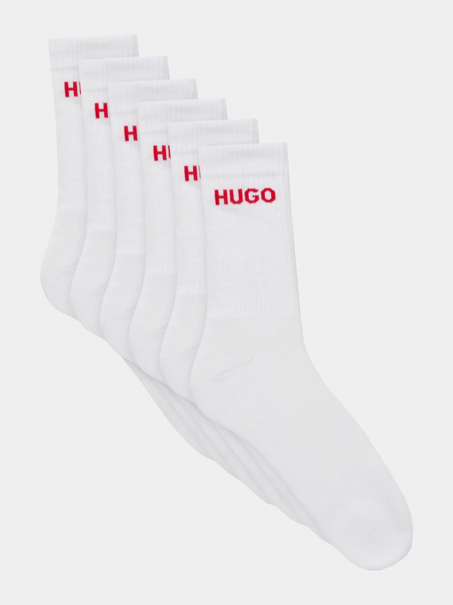 Pack 6 paires de chaussettes hautes rib blanc - Hugo