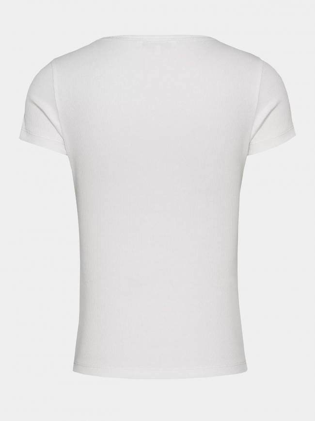 T-shirt slim col v côtelé blanc femme - Tommy Jeans