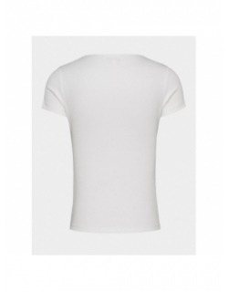 T-shirt slim col v côtelé blanc femme - Tommy Jeans