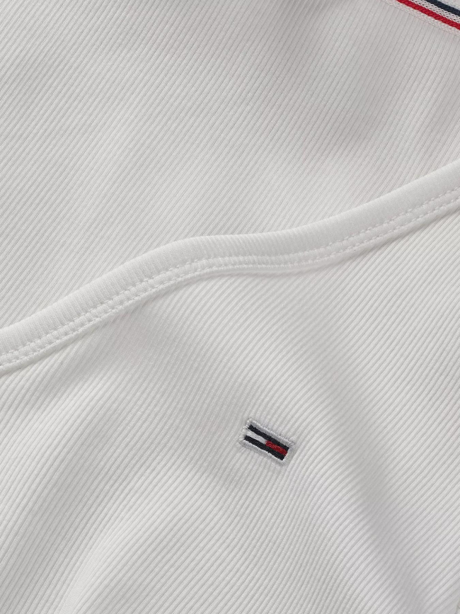T-shirt slim col v côtelé blanc femme - Tommy Jeans