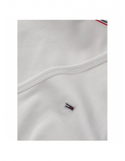 T-shirt slim col v côtelé blanc femme - Tommy Jeans