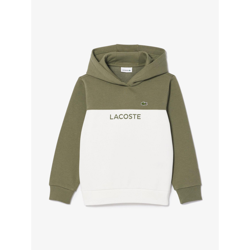 Sweat à capuche bicolore blanc kaki garçon - Lacoste