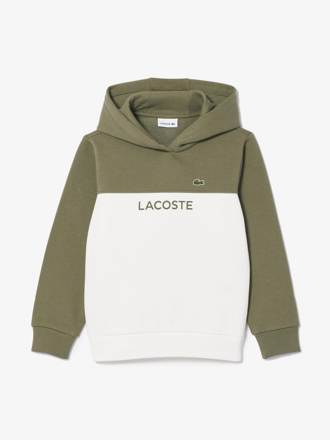 Sweat à capuche bicolore blanc kaki garçon - Lacoste