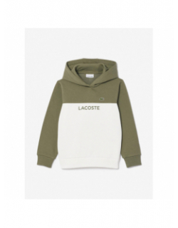 Sweat à capuche bicolore blanc kaki garçon - Lacoste