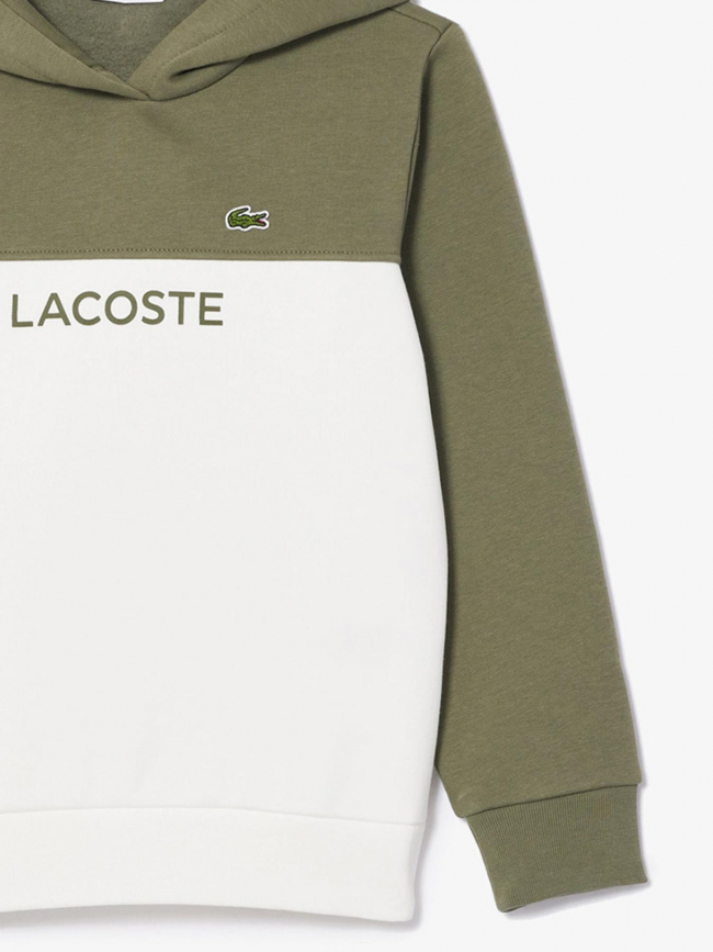 Sweat à capuche bicolore blanc kaki garçon - Lacoste