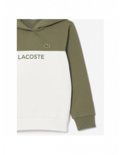 Sweat à capuche bicolore blanc kaki garçon - Lacoste