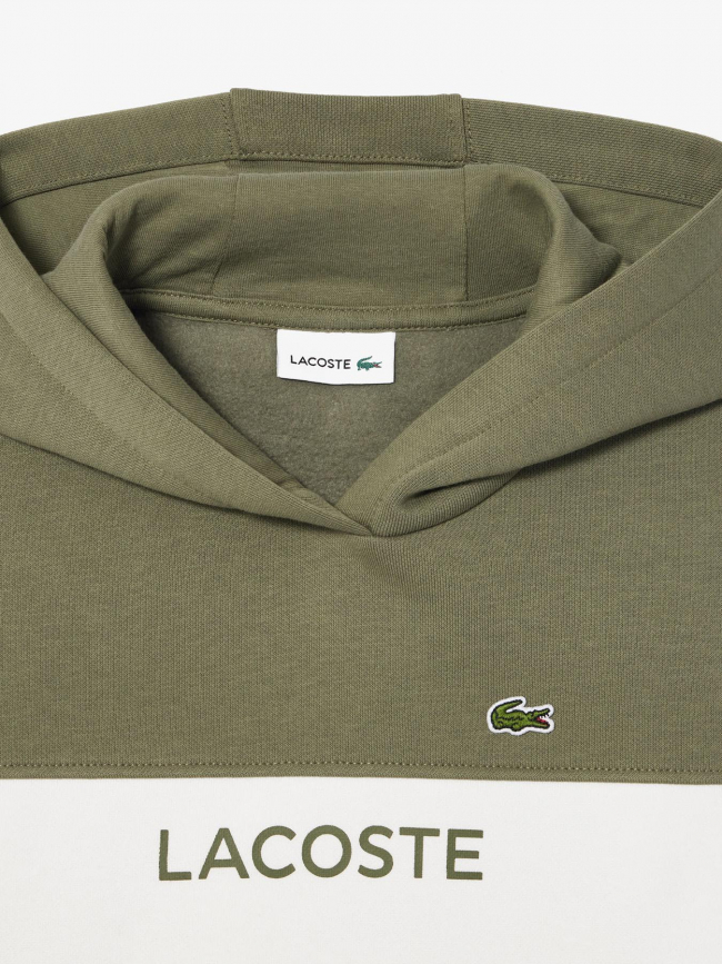 Sweat à capuche bicolore blanc kaki garçon - Lacoste