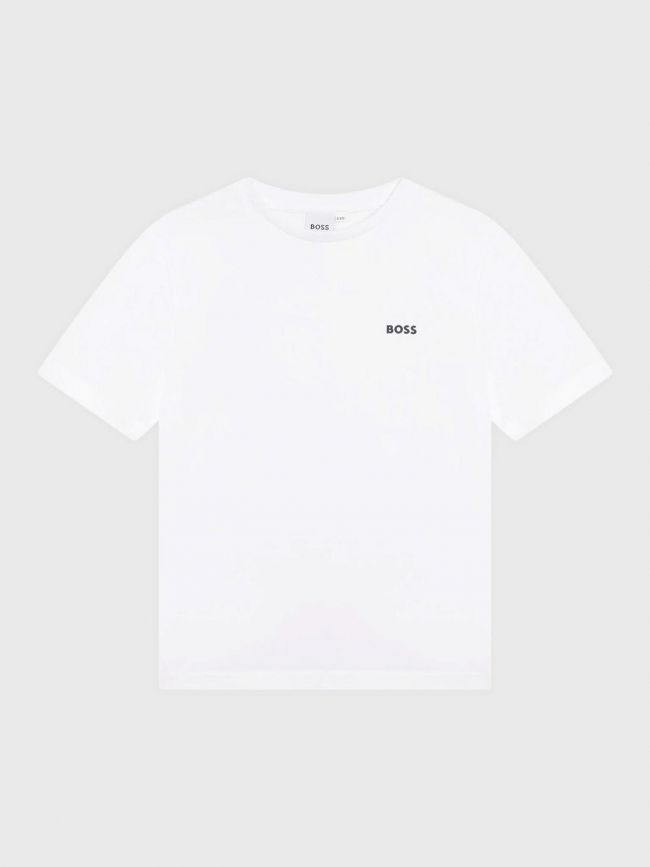 T-shirt uni logo 10-12 ans blanc garçon - Boss