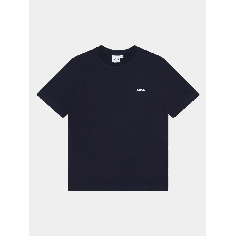 T-shirt uni logo 10-12 ans cargot bleu marine garçon - Boss