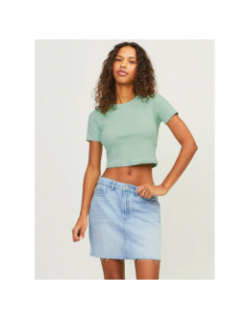 T-shirt crop côtelé florie vert femme - JJXX