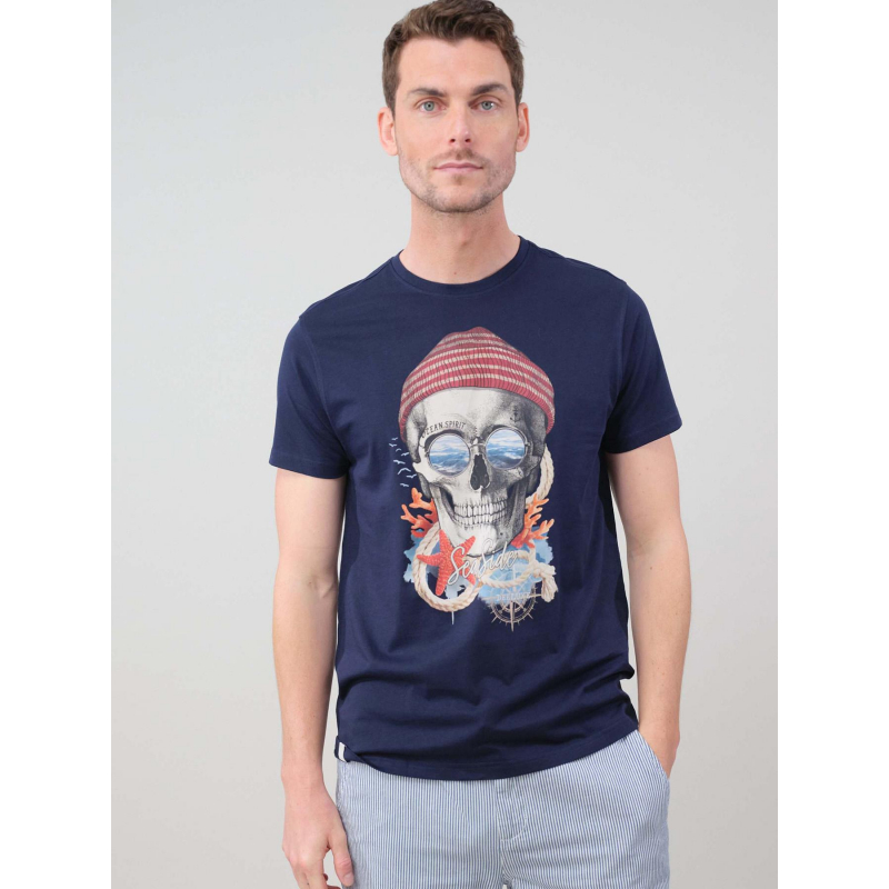 T-shirt nautica squelette bleu marine homme - Deeluxe