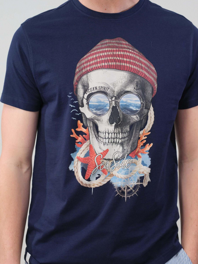 T-shirt nautica squelette bleu marine homme - Deeluxe
