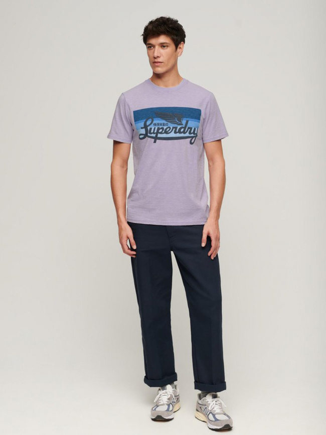 T-shirt classique à rayure logo cali violet homme - Superdry