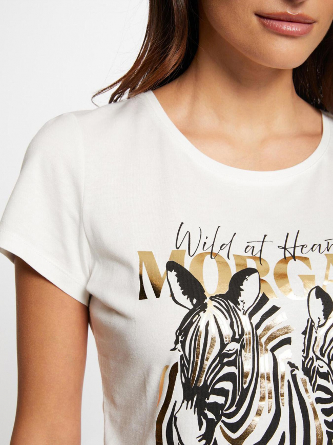 T-shirt manches courtes coeur zèbres blanc femme - Morgan