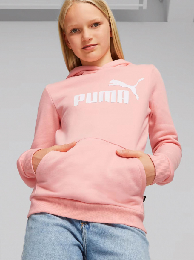 Sweat à capuche uni logo essential rose fille - Puma