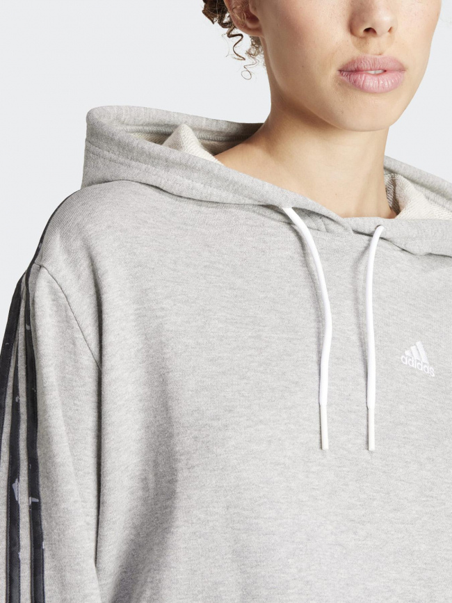 Sweat à capuche stripes motif animal gris femme - Adidas
