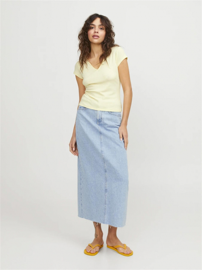T-shirt col v côtelé hayden jaune femme - Jjxx
