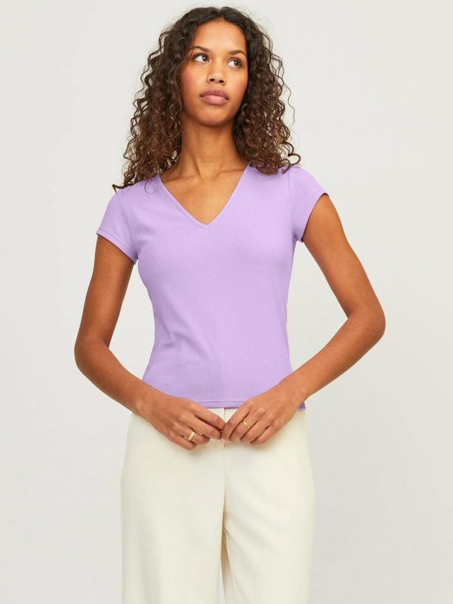 T-shirt col v côtelé hayden violet femme - Jjxx