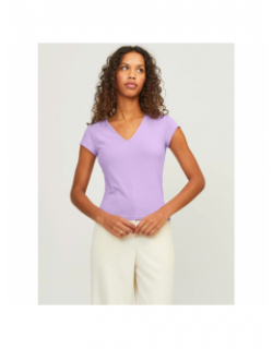T-shirt col v côtelé hayden violet femme - Jjxx