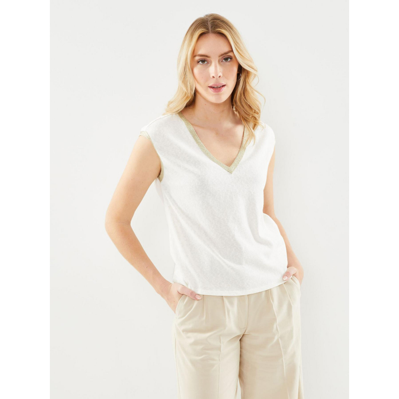 T-shirt col v galdora blanc col v doré blanc femme - Vero Moda