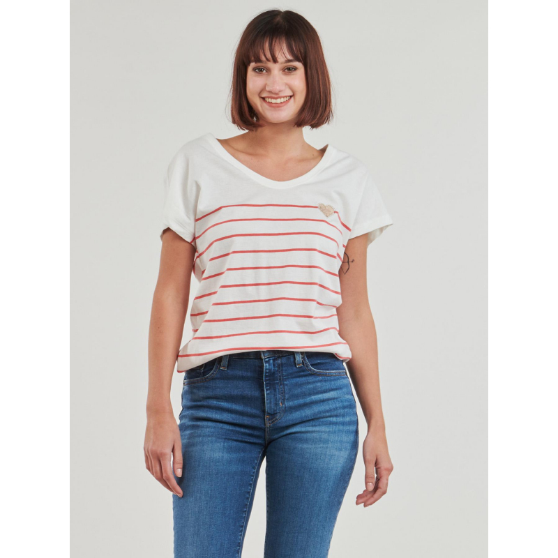 T-shirt rayé col v emily coeur blanc rouge femme - Only