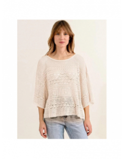 Pull à crochet manche courte beige femme - Molly Bracken