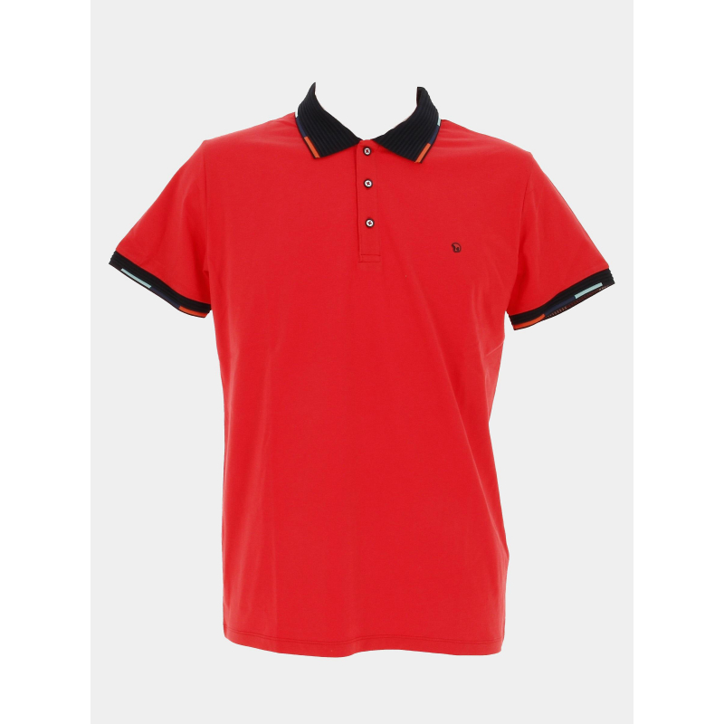 Polo uni geary col noir rouge homme - Benson & Cherry
