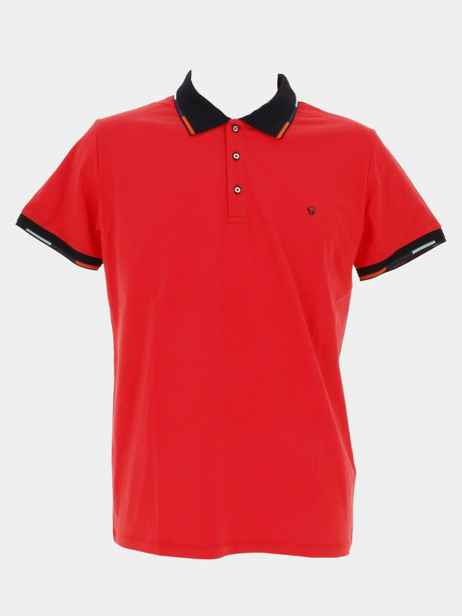 Polo uni geary col noir rouge homme - Benson & Cherry
