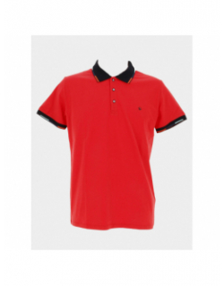 Polo uni geary col noir rouge homme - Benson & Cherry