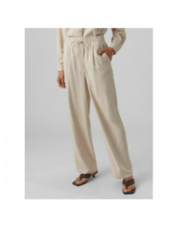 Pantalon en lin large milo beige femme - Vero Moda