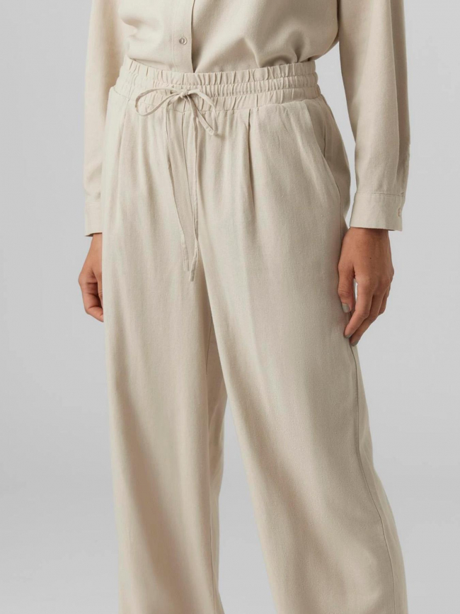 Pantalon en lin large milo beige femme - Vero Moda