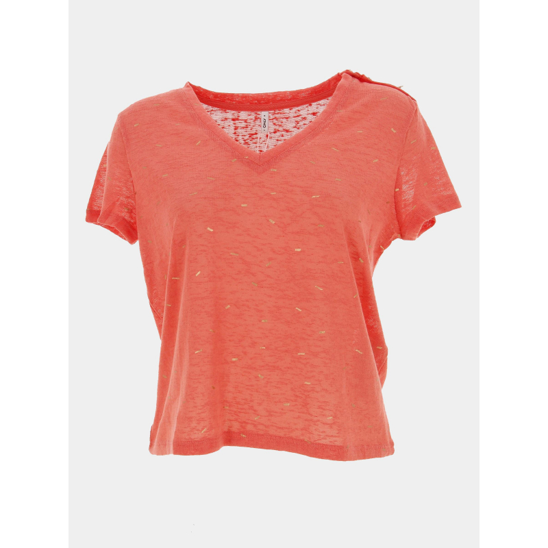 T-shirt col v stephi rouge corail femme - Only
