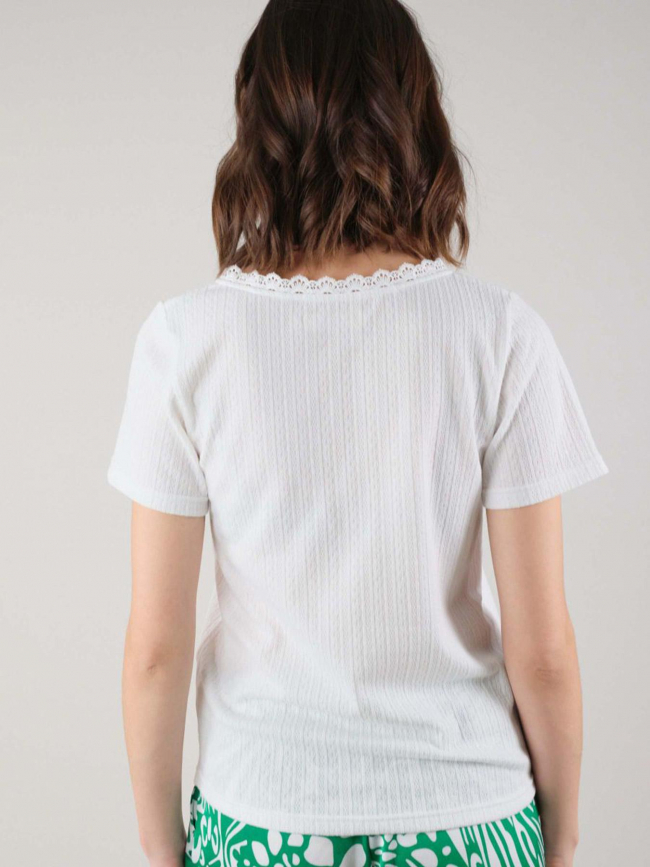 T-shirt col v dentelle aya blanc femme - Deeluxe