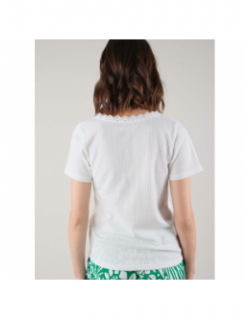 T-shirt col v dentelle aya blanc femme - Deeluxe