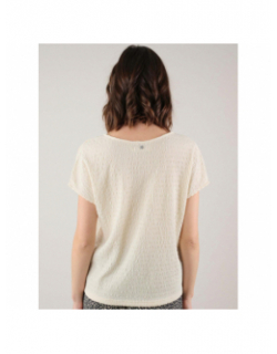 T-shirt col v côtelé kamili blanc femme - Deeluxe