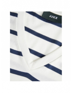 T-shirt rayé col v annie blanc bleu femme - Jjxx