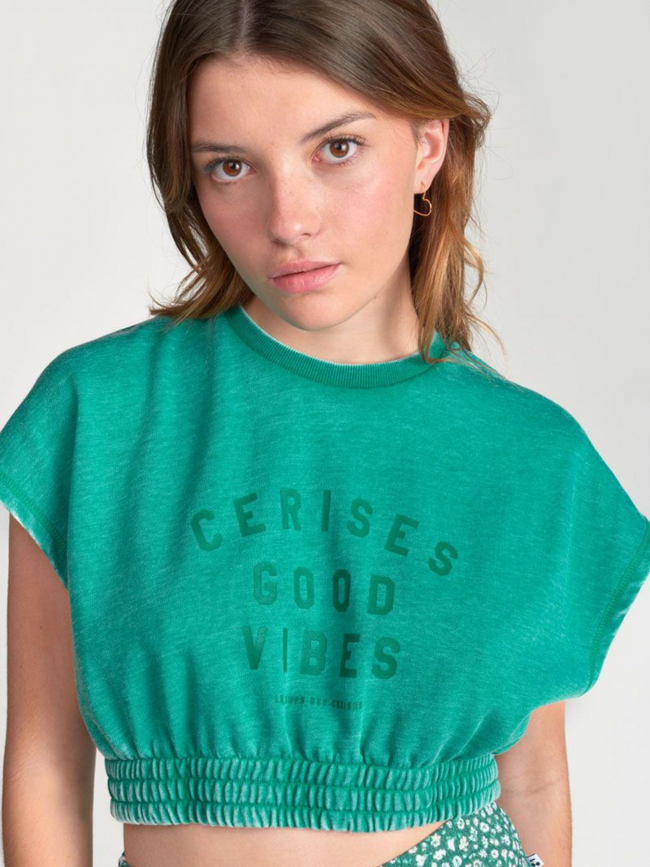 T-shirt crop naellegi vert fille - Le Temps Des Cerises