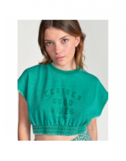 T-shirt crop naellegi vert fille - Le Temps Des Cerises