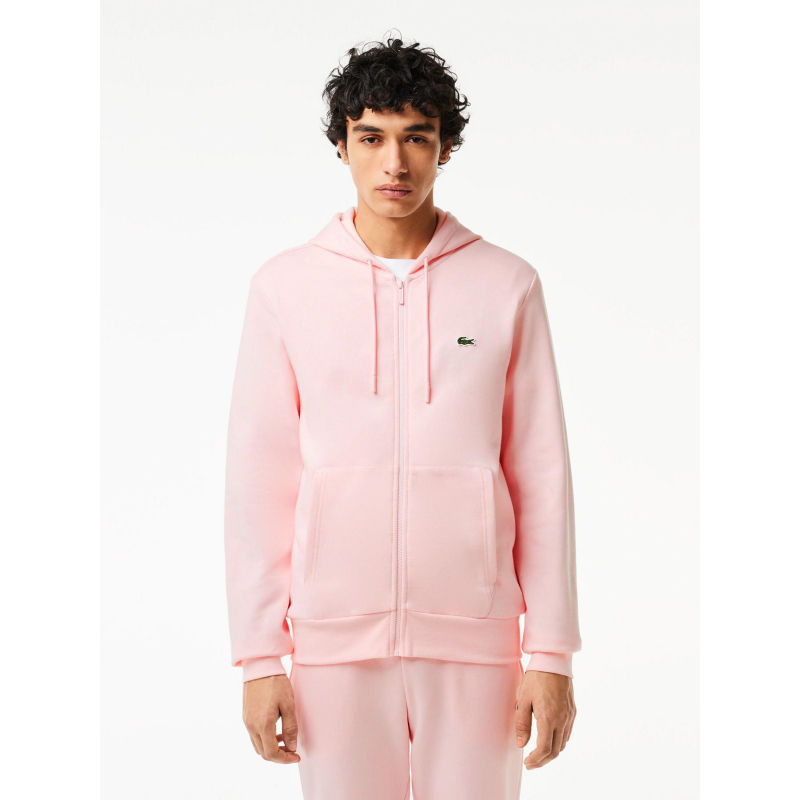 Sweat zippé à capuche core solid rose homme - Lacoste