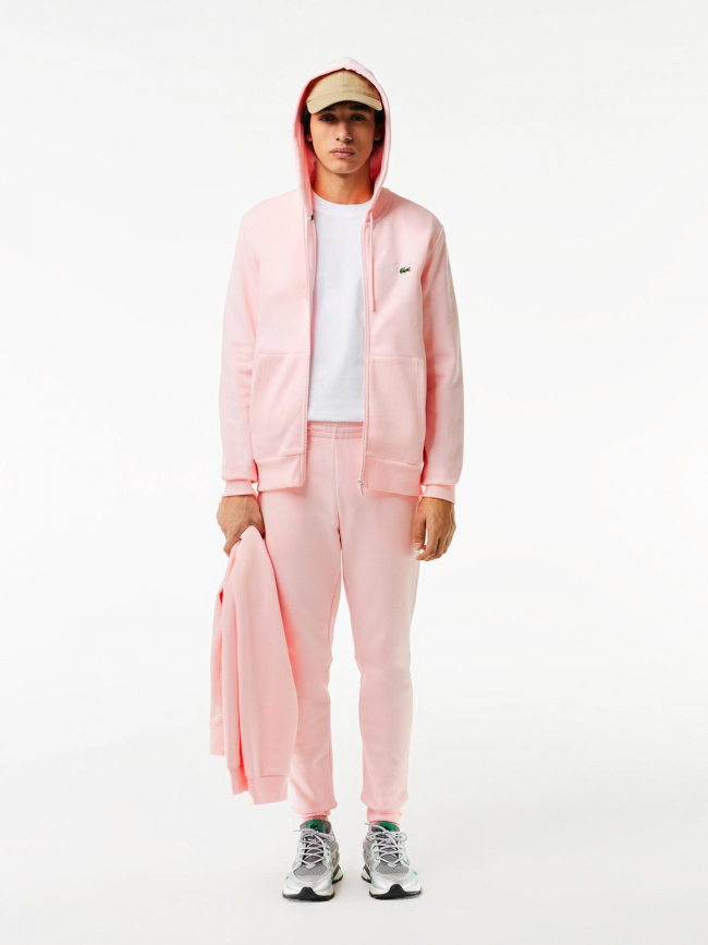 Sweat zippé à capuche core solid rose homme - Lacoste